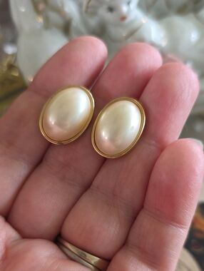 3/$10 Classic Gold-Tone Oval Pearl Clip-On Earring